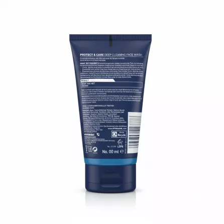Back label of Nivea Men Deep Cleaning Face Wash showing ingredients and usage information