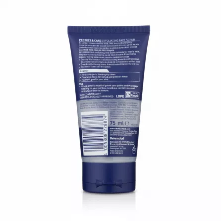 Nivea Men Exfoliating Face Scrub tube back with ingredients and instructions