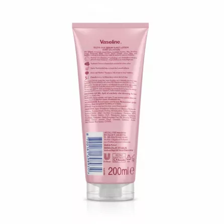 Back of Vaseline Gluta-Hya Serum Burst Lotion with ingredients and usage instructions