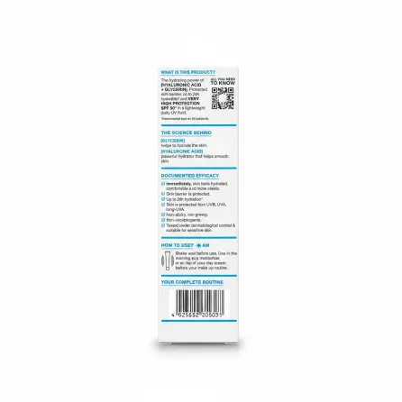 Back view showing ingredients and barcode of Garnier Hyaluron UV Fluid