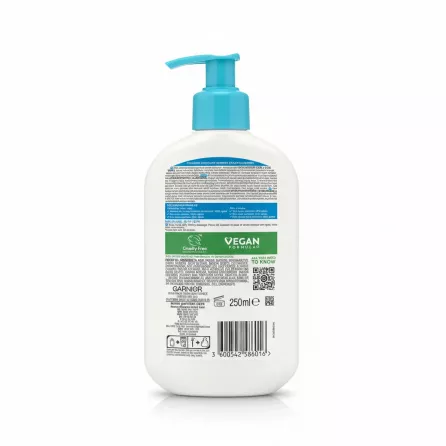 Garnier Hyaluron Moisture Barrier Cream Cleanser bottle back with ingredient list and instructions