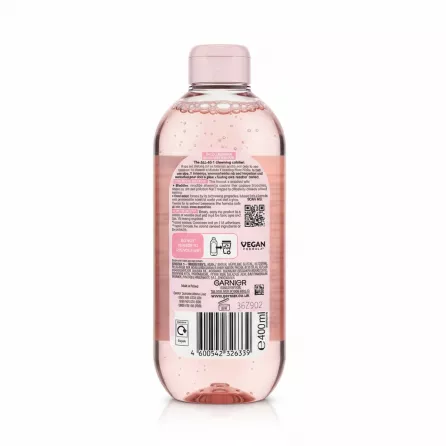 Garnier Micellar Rose Water bottle back label with ingredients and details
