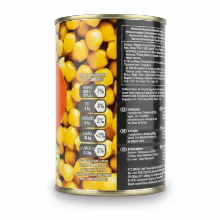 Nutritional information and ingredients on KTC chick peas can