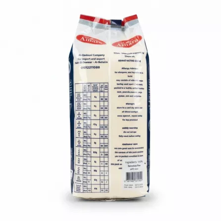 Back view showing nutrition and ingredient details of Amara semolina