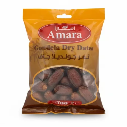 Amara Gondela dry dates in orange and brown packaging front view