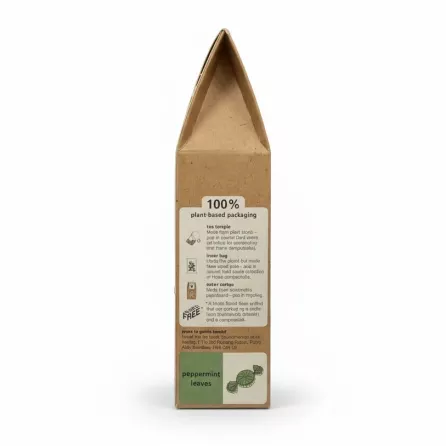 Teapigs peppermint leaves tea box showing plant-based packaging details