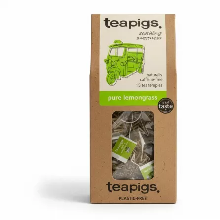 Box of teapigs Pure Lemongrass Herbal Tea with visible tea temples