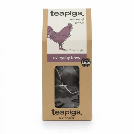 teapigs Everyday Brew English Breakfast Tea box front view with window displaying tea temples
