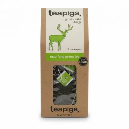 Teapigs Pure Mao Feng Green Tea package front view showing tea temples inside
