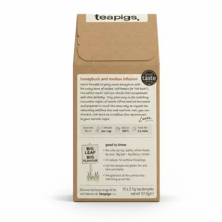 Teapigs Honeybush and Rooibos Infusion tea box with brewing instructions and product details