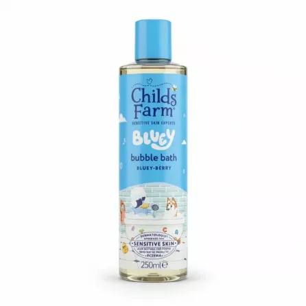 Bottle of Childs Farm Bluey Bubble Bath with Bluey-Berry scent