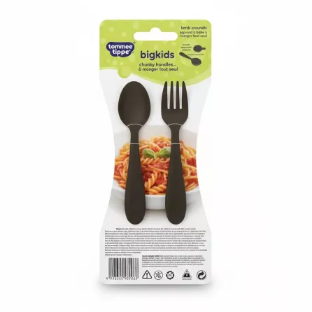 Back of Tommee Tippee bigkids cutlery set packaging showing product features