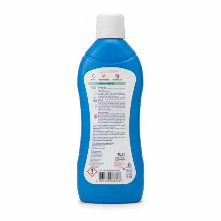 Milton sterilising fluid blue bottle back view with usage instructions and barcode