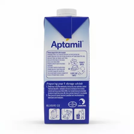 Back of Aptamil Toddler Milk carton with feeding instructions