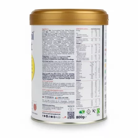 Back of Kendamil Goat First Infant Milk tin showing ingredients and nutritional information