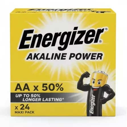Energizer Alkaline Power AA Batteries 24 pack box front view