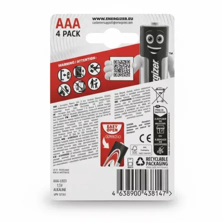 Energizer Max AAA battery pack back view showing details