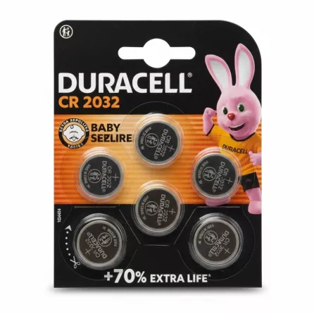 Pack of six Duracell CR2032 lithium coin batteries in blister packaging