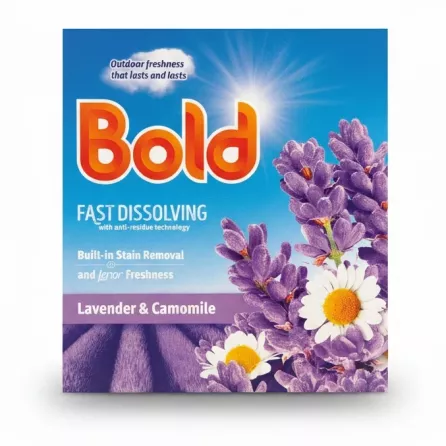 Bold lavender and camomile fast dissolving laundry detergent box front