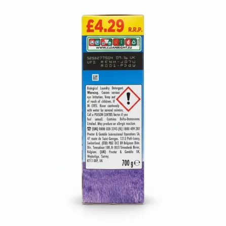 Bold laundry detergent box side with ingredients and caution information