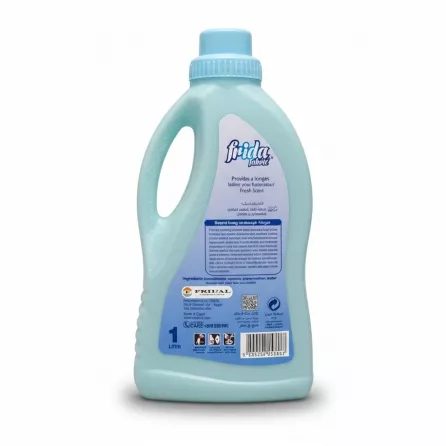 Bottle of Frida Fabric Freshener Fresh scent back view showing usage instructions