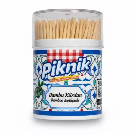 Piknik bamboo toothpicks container held in hand