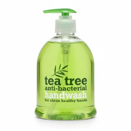 Bottle of green tea tree anti-bacterial handwash with pump