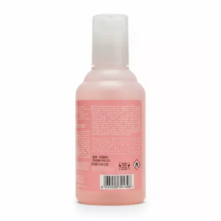 Back label of Enliven Essentials Nail Polish Remover with ingredients and instructions