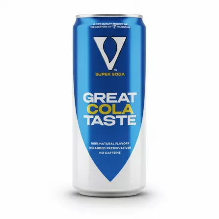 V7 Super Soda Cola can front view with blue and white design