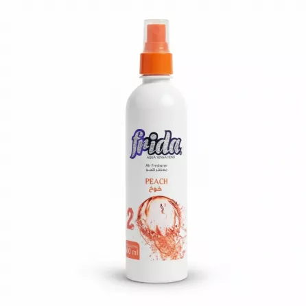 Frida Peach Scented Air Freshener bottle with orange spray trigger