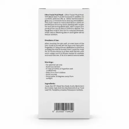 SEAcare Ultra Facial Mud Mask packaging back with usage and ingredients
