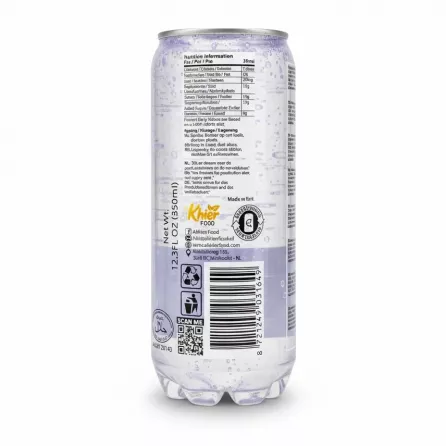 Can of Lazez Blueberry Flavoured Sparkling Drink nutrition label and barcode