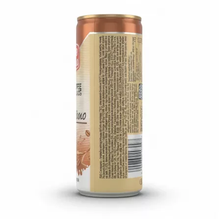 rear label of Halalo Ice Coffee Cappuccino can showing ingredients and nutrition