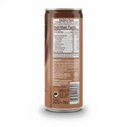 Back view of Nescafé Cappuccino can showing ingredients and barcode