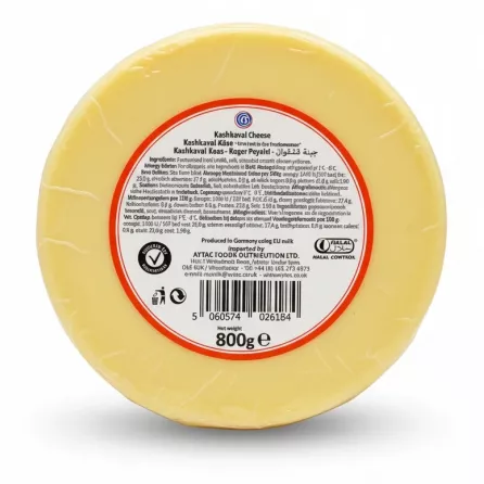 Aytac Kashkaval Cheese wheel back label with ingredients