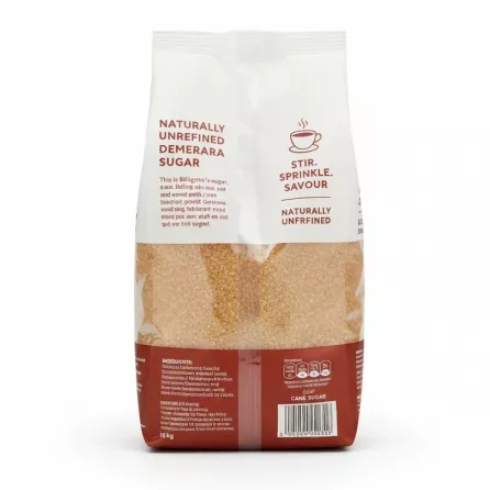 Billington's Demerara sugar 1kg bag back view with product information