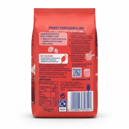 Silver Spoon jam sugar pack back with ingredients and barcode
