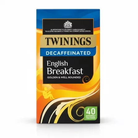 Twinings Decaffeinated English Breakfast tea box front view
