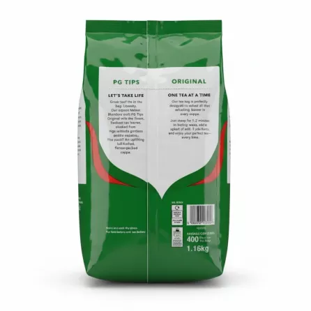 PG Tips Original 400 Tea Bags pack back view with product details