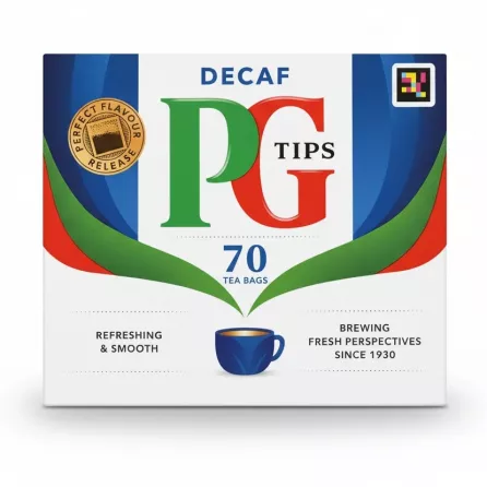 Box of PG Tips Decaf Black Tea Bags with 70 tea bags