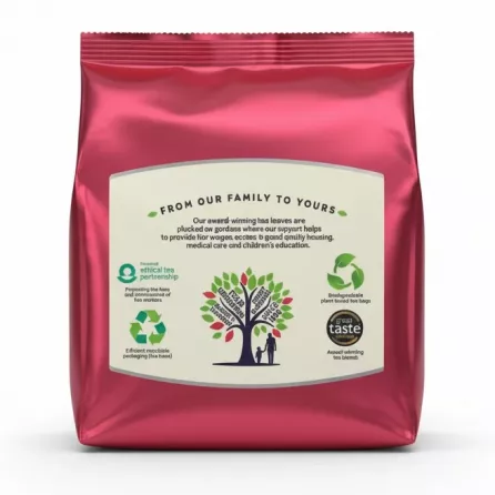 Thompson's Everyday Tea Bags pack back view with ethical sourcing info