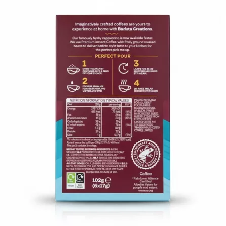 Costa Coffee Barista Creations Creamy Cappuccino box back with instructions and nutrition