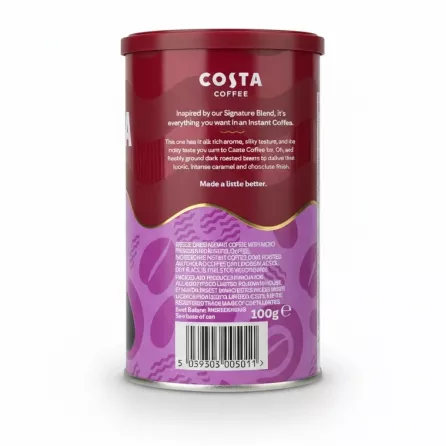 Back view with product description and ingredients on Costa Coffee Intense Dark Roast
