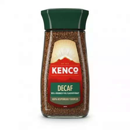 Kenco Decaf Instant Coffee 200g jar with green lid front view
