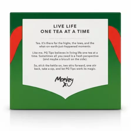Back of PG Tips box with brewing and brand story
