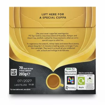 PG Tips Gold tea bags box back with brewing instructions