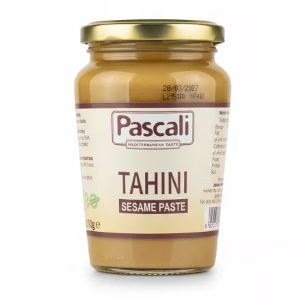 Jar of Pascali Tahini Sesame Paste showing front label