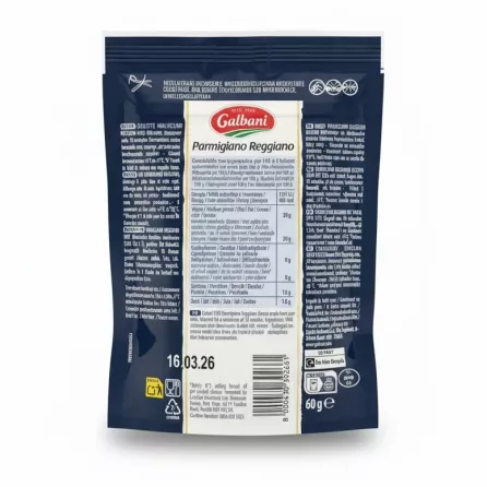 Back of Galbani Parmigiano Reggiano package showing nutritional information
