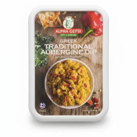 Alpha Gefsi Greek Traditional Aubergine Dip container front view