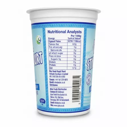 Close-up of nutrition facts label on Halalo Greek Style Yogurt container